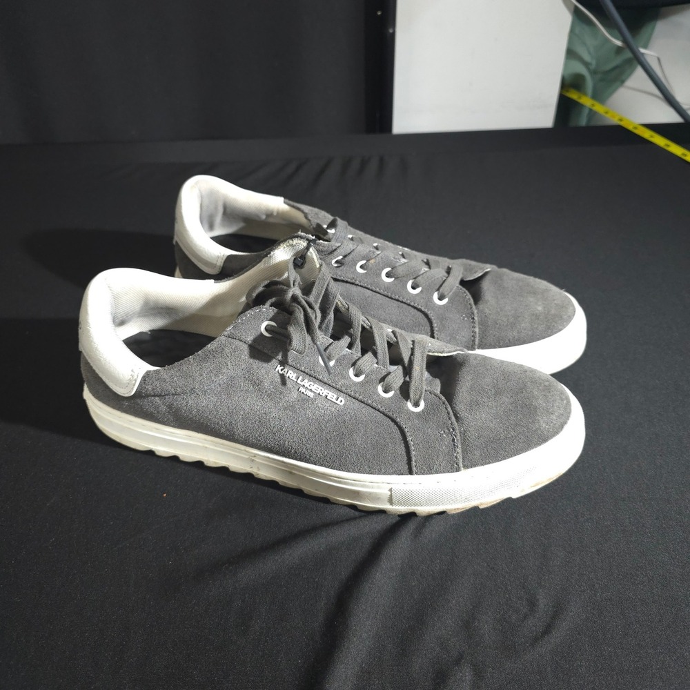 Karl Lagerfeld Paris LF4S1021 Mens 13 Grey Suede Fashion Sneakers Ripple Sole